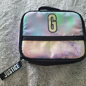 Justice Teal GreenPurple Sparkle Letter G Lunchbox NEW  w/ JUSTICE Ref. KEYCHAIN